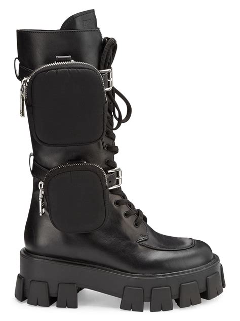 prada tall leather boots strap womens|prada black chunky combat boots.